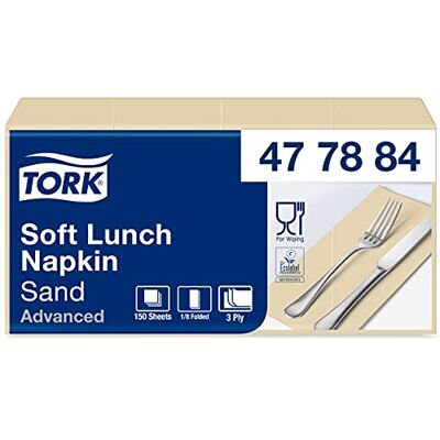 Tork 477884 Soft Lunchservietten Sand 1/8-Falz / 3-lagige, vorgefaltete Servietten für kleine Gerichte oder Snacks/Advanced Qualität / 10 x 150 (1500) Papierservietten / 32,6 x 33 cm (B x L) Tork 477884 Soft Lunchservietten Sand 1/8-Falz / 3-lagige, vorgefaltete Servietten für kleine Gerichte oder Snacks/Advanced Qualität / 10 x 150 (1500) Papierservietten / 32,6 x 33 cm (B x L)