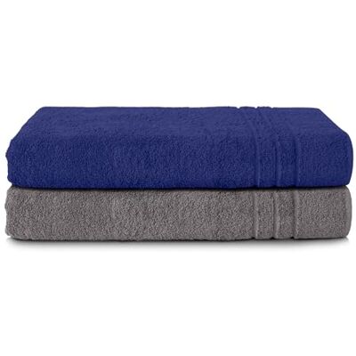 Komfortec 2er Saunatuch Set 70x200 cm aus 100% Baumwolle, XXL-Saunatücher, Sauna Handtuch, Weich, Groß, Frottee, Schnelltrocknend, Anthrazit/Navyblau Komfortec 2er Saunatuch Set 70x200 cm aus 100% Baumwolle, XXL-Saunatücher, Sauna Handtuch, Weich, Groß, Frottee, Schnelltrocknend, Anthrazit/Navyblau