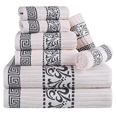 Superior 8-teiliges Handtuch-Set aus Baumwolle, dekoratives griechisches Muster, Heim-Essentials, saugfähige Handtücher, Dekor für Badezimmer, Spa, enthält 2 Hände, 2 Gesichts- und 4 Badetücher, Superior 8-teiliges Handtuch-Set aus Baumwolle, dekoratives griechisches Muster, Heim-Essentials, saugfähige Handtücher, Dekor für Badezimmer, Spa, enthält 2 Hände, 2 Gesichts- und 4 Badetücher,