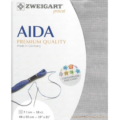 Zweigart AIDA precut 18 ct. Fein-Aida Vintage 3793 Farbe 7729 grau, Handarbeitsstoff für Kreuzstich 48x53cm Zweigart AIDA precut 18 ct. Fein-Aida Vintage 3793 Farbe 7729 grau, Handarbeitsstoff für Kreuzstich 48x53cm