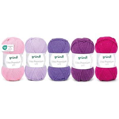 Gründl Wolle Lisa Premium uni 5 x 50 g, Rosa-Flieder-Lila-Fuchsia Gründl Wolle Lisa Premium uni 5 x 50 g, Rosa-Flieder-Lila-Fuchsia