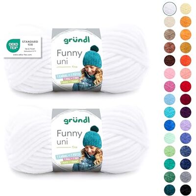Gründl Wolle Funny uni Chenille Wolle 2 Knäuel 100 g, Weiß Gründl Wolle Funny uni Chenille Wolle 2 Knäuel 100 g, Weiß