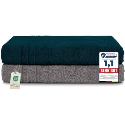 Komfortec 2er Saunahandtuch Set 80x200 cm, Große Saunatücher aus 100% Baumwolle, Sauna Handtücher, Flauschig und Saugstark, Schnelltrocknend, Anthrazit Grau/Petrol Komfortec 2er Saunahandtuch Set 80x200 cm, Große Saunatücher aus 100% Baumwolle, Sauna Handtücher, Flauschig und Saugstark, Schnelltrocknend, Anthrazit Grau/Petrol