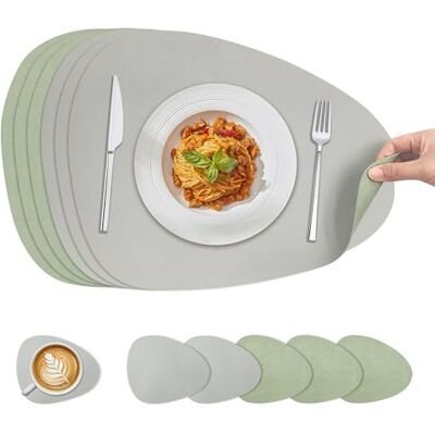 KitchenBoss Tischsets Platzsets Abwaschbar Platzdeckchen, 6 Set Tischset und Untersetzer Doppelseitigen Platzset Für den Einsatz in Küchen, Esszimmern und Büros (Grün + Grau), 40X30cm KitchenBoss Tischsets Platzsets Abwaschbar Platzdeckchen, 6 Set Tischset und Untersetzer Doppelseitigen Platzset Für den Einsatz in Küchen, Esszimmern und Büros (Grün + Grau), 40X30cm
