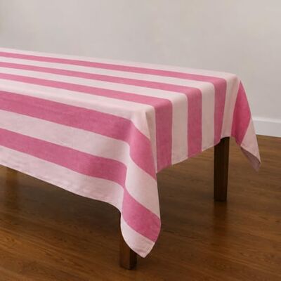 Talking Tables Baumwoll-Tischdecke, wiederverwendbar, für Esstisch, für Gartenpartys, Sommer, Mittagessen, Hochzeiten, Picknicks, waschbar, weich, gewebte Baumwolle, 160 x 250 cm, Rosa gestreift Talking Tables Baumwoll-Tischdecke, wiederverwendbar, für Esstisch, für Gartenpartys, Sommer, Mittagessen, Hochzeiten, Picknicks, waschbar, weich, gewebte Baumwolle, 160 x 250 cm, Rosa gestreift