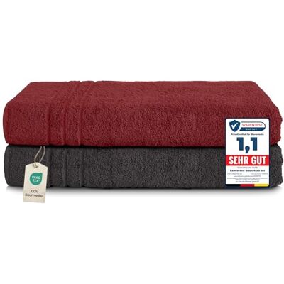 Komfortec 2er Saunahandtuch Set 80x200 cm, Große Saunatücher aus 100% Baumwolle, Sauna Handtücher, Flauschig und Saugstark, Schnelltrocknend, Schwarz/Aurorarot Komfortec 2er Saunahandtuch Set 80x200 cm, Große Saunatücher aus 100% Baumwolle, Sauna Handtücher, Flauschig und Saugstark, Schnelltrocknend, Schwarz/Aurorarot