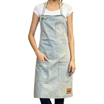 VANTOO Unisex Jeansschürze mit Taschen für Damen und Herren, Waschbare Schürze für Künstler Maler Friseur Bäcker Tischler (weiß) VANTOO Unisex Jeansschürze mit Taschen für Damen und Herren, Waschbare Schürze für Künstler Maler Friseur Bäcker Tischler (weiß)