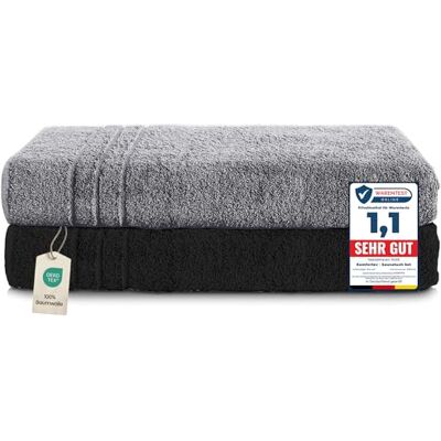 Komfortec 2er Saunahandtuch Set 80x200 cm, Große Saunatücher aus 100% Baumwolle, Sauna Handtücher, Flauschig und Saugstark, Schnelltrocknend, Anthrazit Grau/Schwarz Komfortec 2er Saunahandtuch Set 80x200 cm, Große Saunatücher aus 100% Baumwolle, Sauna Handtücher, Flauschig und Saugstark, Schnelltrocknend, Anthrazit Grau/Schwarz