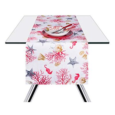 Excelsa Coral Läufer, Baumwolle, Weiß mit Korallendekor, 45 x 140 cm Excelsa Coral Läufer, Baumwolle, Weiß mit Korallendekor, 45 x 140 cm