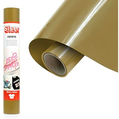 SISER EcoStretch Gold, 30cm x 0,5m, elastisches Thermotransfer-Vinyl zur Personalisierung von Stoffen und Sportbekleidung, leicht zu schneiden SISER EcoStretch Gold, 30cm x 0,5m, elastisches Thermotransfer-Vinyl zur Personalisierung von Stoffen und Sportbekleidung, leicht zu schneiden