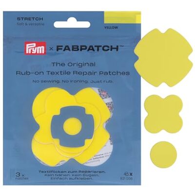 Prym 921006 FabPatch STRETCH Rub-on Patch Gelb (3 Stück) – Selbstklebende bi-elastische Reparaturflicken für Sportbekleidung, Leggings, Jacken & Sneaker – Textilreparatur ohne Nähen & Bügeln Prym 921006 FabPatch STRETCH Rub-on Patch Gelb (3 Stück) – Selbstklebende bi-elastische Reparaturflicken für Sportbekleidung, Leggings, Jacken & Sneaker – Textilreparatur ohne Nähen & Bügeln