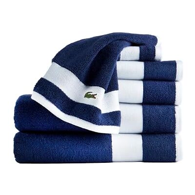 Lacoste Sport Stripe 6-teiliges Luxus-Baumwollhandtuch-Set Hergestellt aus 100% weicher Supima-Baumwolle, saugfähig & schnelltrocknend, inklusive 2 Badetücher, 2 Handtücher, 2 Waschlappen Lacoste Sport Stripe 6-teiliges Luxus-Baumwollhandtuch-Set Hergestellt aus 100% weicher Supima-Baumwolle, saugfähig & schnelltrocknend, inklusive 2 Badetücher, 2 Handtücher, 2 Waschlappen