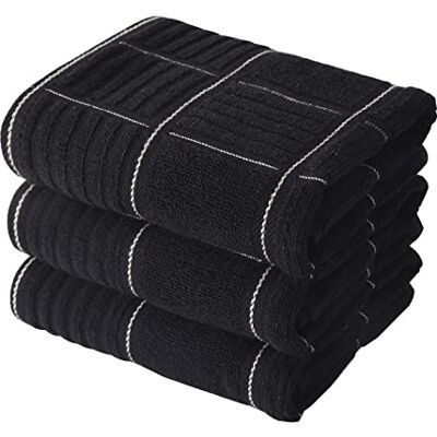 Anyi Küchentücher, strapazierfähig, saugfähig, Geschirrtücher mit Aufhängeschlaufe, 100% Baumwolle, Geschirrtücher (40,6 x 66 cm, 3 Stück) (schwarz) Anyi Küchentücher, strapazierfähig, saugfähig, Geschirrtücher mit Aufhängeschlaufe, 100% Baumwolle, Geschirrtücher (40,6 x 66 cm, 3 Stück) (schwarz)