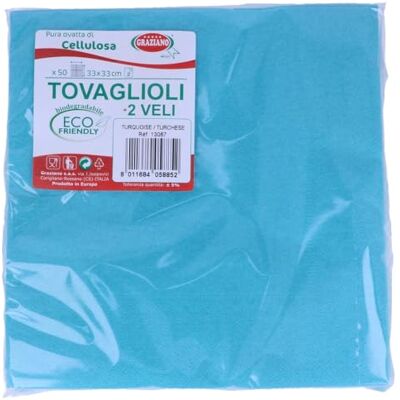 Graziano Einweg-Servietten, 50 Stück, Format 33 x 33 cm, Türkis Graziano Einweg-Servietten, 50 Stück, Format 33 x 33 cm, Türkis