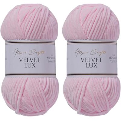Utopia Crafts Velvet Lux Chenillegarn – Samtgarn Super Weich – Nadelstärke 8-10 mm – 2 x 100 g Knäuel – Decke, Kissen, Kuscheltier, Amigurumi (Rosa Schwan) Utopia Crafts Velvet Lux Chenillegarn – Samtgarn Super Weich – Nadelstärke 8-10 mm – 2 x 100 g Knäuel – Decke, Kissen, Kuscheltier, Amigurumi (Rosa Schwan)