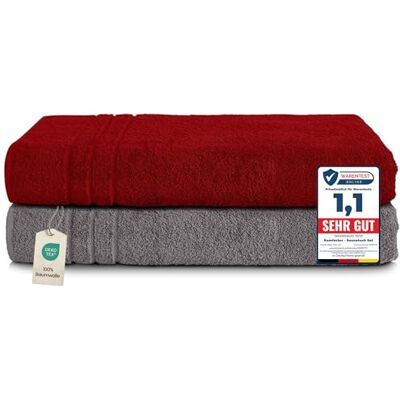 Komfortec 2er Saunahandtuch Set 80x200 cm, Große Saunatücher aus 100% Baumwolle, Sauna Handtücher, Flauschig und Saugstark, Schnelltrocknend, Anhtrazit Grau/Aurorarot Komfortec 2er Saunahandtuch Set 80x200 cm, Große Saunatücher aus 100% Baumwolle, Sauna Handtücher, Flauschig und Saugstark, Schnelltrocknend, Anhtrazit Grau/Aurorarot