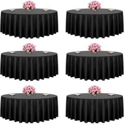 VEVOR 6 x runde Tischdecken Tischwäsche 3048 mm, knitterfreier Tischdeckenschutz, maschinenwaschbares Tischtuch aus Polyestergewebe für Partys Hochzeiten Bankette formelle Veranstaltungen, Schwarz VEVOR 6 x runde Tischdecken Tischwäsche 3048 mm, knitterfreier Tischdeckenschutz, maschinenwaschbares Tischtuch aus Polyestergewebe für Partys Hochzeiten Bankette formelle Veranstaltungen, Schwarz