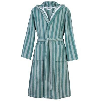 TOM TAILOR Bademantel für Damen und Herren, Gr. L, 100% Baumwolle/Frottier, mit Kapuze, CLASSIC BATHROBE MEDIUM STRIPES Türkis (Fresh Sage & Smokey Sage) TOM TAILOR Bademantel für Damen und Herren, Gr. L, 100% Baumwolle/Frottier, mit Kapuze, CLASSIC BATHROBE MEDIUM STRIPES Türkis (Fresh Sage & Smokey Sage)