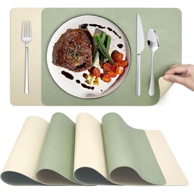 KitchenBoss Tischsets Abwaschbar Platzdeckchen und Untersetzer:Platzsets Abwaschbar rutschfest Hitzebeständig Doppelseitigen Tischset mit PVC Esszimmer 43x30cm 6 Set (Hellgrün+Beige) KitchenBoss Tischsets Abwaschbar Platzdeckchen und Untersetzer:Platzsets Abwaschbar rutschfest Hitzebeständig Doppelseitigen Tischset mit PVC Esszimmer 43x30cm 6 Set (Hellgrün+Beige)