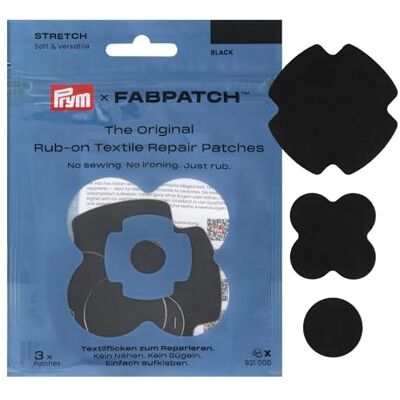 Prym FabPatch STRETCH Rub-on Patch (3 Stück) – Selbstklebende bi-elastische Reparaturflicken für Sportbekleidung, Leggings, Jacken & Sneaker (schwarz) Prym FabPatch STRETCH Rub-on Patch (3 Stück) – Selbstklebende bi-elastische Reparaturflicken für Sportbekleidung, Leggings, Jacken & Sneaker (schwarz)
