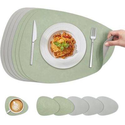 KitchenBoss Tischsets Abwaschbar und Untersetzer: Platzsets Abwaschbar Platzdeckchen Doppelseitigen Tischset Für den Einsatz in Küchen, Esszimmern und Büros (Grün + Grau), 40X30cm,4PCS KitchenBoss Tischsets Abwaschbar und Untersetzer: Platzsets Abwaschbar Platzdeckchen Doppelseitigen Tischset Für den Einsatz in Küchen, Esszimmern und Büros (Grün + Grau), 40X30cm,4PCS