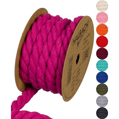 Halbach Seidenbänder recycelte Baumwollkordel, Breite: 10 mm/Länge 4 Meter, Nachhaltiges Baumwollgarn für Makramee, Naturkordel zum Basteln, Farbe: pink Halbach Seidenbänder recycelte Baumwollkordel, Breite: 10 mm/Länge 4 Meter, Nachhaltiges Baumwollgarn für Makramee, Naturkordel zum Basteln, Farbe: pink