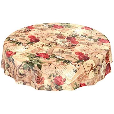 ANRO Tischdecke Wachstischdecke Wachstuch Wachstuchtischdecke Landhaus Rosen Briefe Rund 140cm ANRO Tischdecke Wachstischdecke Wachstuch Wachstuchtischdecke Landhaus Rosen Briefe Rund 140cm