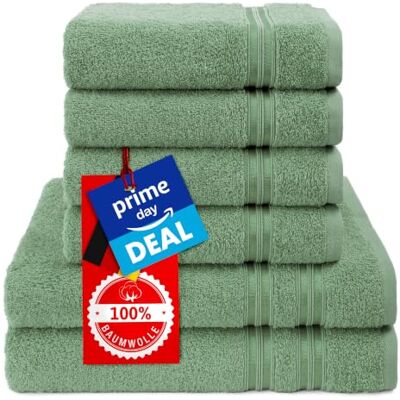 Hammetex 6er Handtücher Set – 2 Badetücher 70x140 cm & 4 Handtücher 50x100 cm – 100% Baumwolle Frottier – Oeko-TEX Zertifiziert – Weich, Saugstark mit Aufhänge, Salbeigrün Hammetex 6er Handtücher Set – 2 Badetücher 70x140 cm & 4 Handtücher 50x100 cm – 100% Baumwolle Frottier – Oeko-TEX Zertifiziert – Weich, Saugstark mit Aufhänge, Salbeigrün