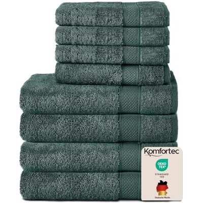 Komfortec 8er Handtücher Set, 4 Badetücher 70x140 cm & 4 Handtücher 50x100 cm, 100% Baumwolle Frottee, Flauschig und Saugstark,Dunkelgrun Komfortec 8er Handtücher Set, 4 Badetücher 70x140 cm & 4 Handtücher 50x100 cm, 100% Baumwolle Frottee, Flauschig und Saugstark,Dunkelgrun