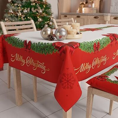 PETTI Artigiani Italiani Petti Weihnachtstischdecke Tischdecke 140 x 180 cm, rechteckig, schmutzabweisend & fleckenabweisend, Pflegeleichte Mikrofaser mit Motiv Rotes Band, ideal für Advent & Weihnachten PETTI Artigiani Italiani Petti Weihnachtstischdecke Tischdecke 140 x 180 cm, rechteckig, schmutzabweisend & fleckenabweisend, Pflegeleichte Mikrofaser mit Motiv Rotes Band, ideal für Advent & Weihnachten