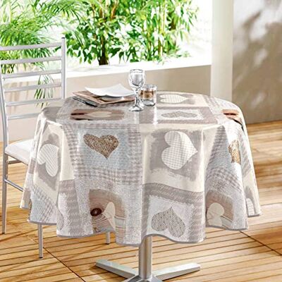 PVC-Tischdecke - 160 cm - Cosy Herz Muster - Rund PVC-Tischdecke - 160 cm - Cosy Herz Muster - Rund