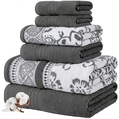 Modern Threads 6-teiliges Set, 2 Badetücher, 2 Handtücher, 2 Waschlappen garngefärbtes Jacquard/festes Handtuch-Set Ophelia Stone Modern Threads 6-teiliges Set, 2 Badetücher, 2 Handtücher, 2 Waschlappen garngefärbtes Jacquard/festes Handtuch-Set Ophelia Stone