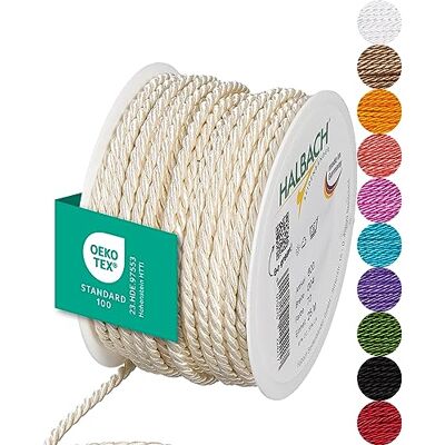 Halbach Seidenbänder Premium Kordel (Creme) Breite 4mm Länge 25m Made in Germany & Öko-Tex Zertifiziert glänzende Satinkordel aus Acetat Halbach Seidenbänder Premium Kordel (Creme) Breite 4mm Länge 25m Made in Germany & Öko-Tex Zertifiziert glänzende Satinkordel aus Acetat
