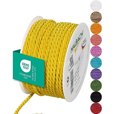 Halbach Seidenbänder Premium Kordel (gelb) Breite 4mm Länge 25m Made in Germany & Öko-Tex Zertifiziert glänzende Satinkordel aus Acetat Halbach Seidenbänder Premium Kordel (gelb) Breite 4mm Länge 25m Made in Germany & Öko-Tex Zertifiziert glänzende Satinkordel aus Acetat