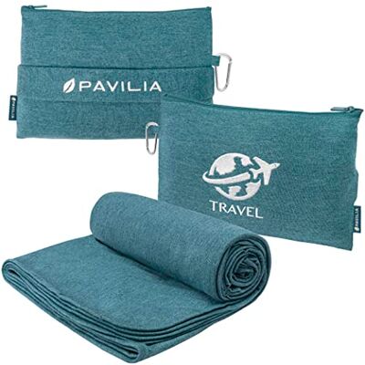 PAVILIA Weiche Kompakte Reisedecke und Kissen, Faltbare Flugzeugdecke in Tasche, Leichte Tragbare Flugdecke Set mit Gepäckgurt, Camping Flugzeug Auto Home Office Geschenk Zubehör, Blaugrün PAVILIA Weiche Kompakte Reisedecke und Kissen, Faltbare Flugzeugdecke in Tasche, Leichte Tragbare Flugdecke Set mit Gepäckgurt, Camping Flugzeug Auto Home Office Geschenk Zubehör, Blaugrün