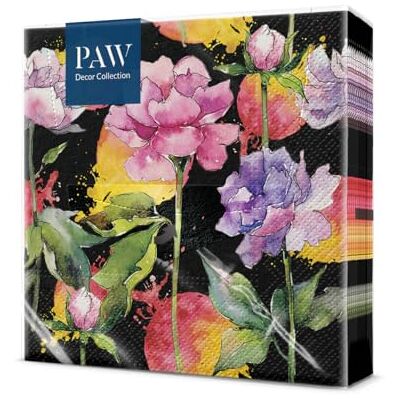 PAW Decor Collection PAW Servietten 3-lagig (33 x 33 cm) I 20 Stück I Perfekt für Geburtstage, Partys, Hochzeiten, Kommunion und Feiern I Tischdeko Bunte Papierservietten Bunte Aquarellblumen Flora I Nora Flower black PAW Decor Collection PAW Servietten 3-lagig (33 x 33 cm) I 20 Stück I Perfekt für Geburtstage, Partys, Hochzeiten, Kommunion und Feiern I Tischdeko Bunte Papierservietten Bunte Aquarellblumen Flora I Nora Flower black