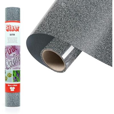 SISER Glitter Black Silver, 30cm x 0,5mt, thermotransferierbares Glitter-Vinylfür die individuelle Gestaltung von Stoffen, Kleidung und Accessoires, Bastelartikel, leicht zu schneiden SISER Glitter Black Silver, 30cm x 0,5mt, thermotransferierbares Glitter-Vinylfür die individuelle Gestaltung von Stoffen, Kleidung und Accessoires, Bastelartikel, leicht zu schneiden