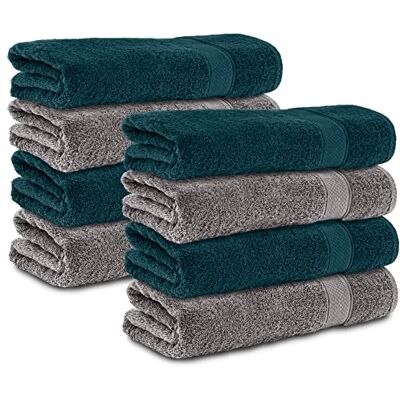 Komfortec 8er Handtücher 50x100 cm Set aus 100% Baumwolle, Frottee, Weich, Anthrazit Grau/Petrol Komfortec 8er Handtücher 50x100 cm Set aus 100% Baumwolle, Frottee, Weich, Anthrazit Grau/Petrol