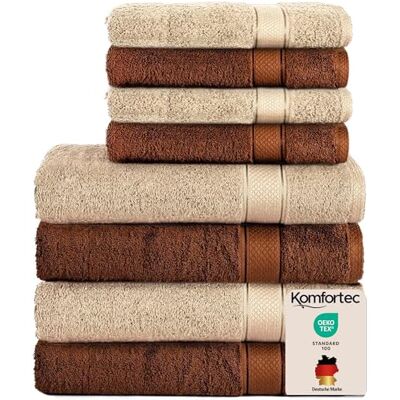 Komfortec 8er Handtücher Set, 4 Badetücher 70x140 cm & 4 Handtücher 50x100 cm, 100% Baumwolle Frottee, Flauschig und Saugstark,Braun/Beige Komfortec 8er Handtücher Set, 4 Badetücher 70x140 cm & 4 Handtücher 50x100 cm, 100% Baumwolle Frottee, Flauschig und Saugstark,Braun/Beige