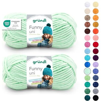 Gründl Wolle Funny uni Chenille Wolle 2 Knäuel 100 g, Pastellgrün Gründl Wolle Funny uni Chenille Wolle 2 Knäuel 100 g, Pastellgrün