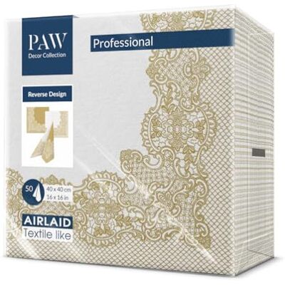 PAW Decor Collection PAW Servietten aus Airlaid Stoffähnlich (40 x 40 cm) I 50 Stück I Ideal für Hochzeit, Taufe, Kommunion, Geburtstag I Tischdeko Rückseite-Muster Weiß-Gold I Reverse Royal Lace gold-white PAW Decor Collection PAW Servietten aus Airlaid Stoffähnlich (40 x 40 cm) I 50 Stück I Ideal für Hochzeit, Taufe, Kommunion, Geburtstag I Tischdeko Rückseite-Muster Weiß-Gold I Reverse Royal Lace gold-white