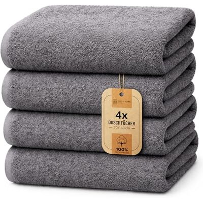 NatureMark 4er Duschtuch-Set – weiche und saugfähige Duschtücher aus 100% Baumwolle, geeignet für den täglichen Gebrauch – Anthrazit Grau, 70x140cm NatureMark 4er Duschtuch-Set – weiche und saugfähige Duschtücher aus 100% Baumwolle, geeignet für den täglichen Gebrauch – Anthrazit Grau, 70x140cm