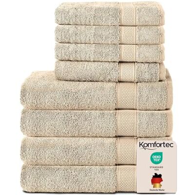 Komfortec 8er Handtücher Set, 4 Badetücher 70x140 cm & 4 Handtücher 50x100 cm, 100% Baumwolle Frottee, Flauschig und Saugstark,Sand/Beige Komfortec 8er Handtücher Set, 4 Badetücher 70x140 cm & 4 Handtücher 50x100 cm, 100% Baumwolle Frottee, Flauschig und Saugstark,Sand/Beige