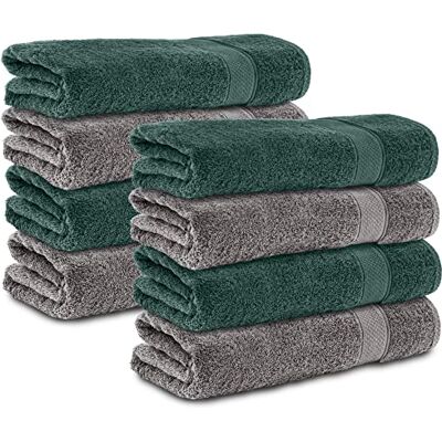 Komfortec 8er Handtücher 50x100 cm Set aus 100% Baumwolle, Frottee, Weich, Anthrazit Grau/Dunkelgrün Komfortec 8er Handtücher 50x100 cm Set aus 100% Baumwolle, Frottee, Weich, Anthrazit Grau/Dunkelgrün
