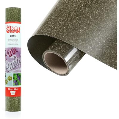 SISER Glitter Black Gold, 30cm x 0,5mt, thermotransferierbares Glitter Vinyl für die individuelle Gestaltung von Stoffen, Kleidung und Accessoires, Bastelartikel, leicht zu schneiden SISER Glitter Black Gold, 30cm x 0,5mt, thermotransferierbares Glitter Vinyl für die individuelle Gestaltung von Stoffen, Kleidung und Accessoires, Bastelartikel, leicht zu schneiden