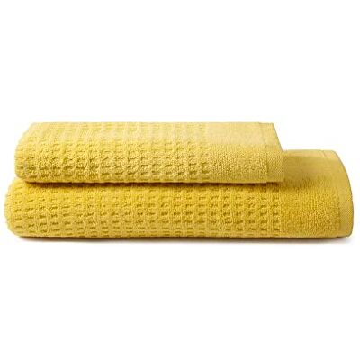 osama home Sweet Home Handtuch-Set 1+1 bestehend aus Gästehandtuch 40 x 50 cm + Gesichtshandtuch 50 x 100 cm, aus Reiner Zero-Twist-Baumwolle, Oeko-TEX-Zertifiziert Yolk Yellow osama home Sweet Home Handtuch-Set 1+1 bestehend aus Gästehandtuch 40 x 50 cm + Gesichtshandtuch 50 x 100 cm, aus Reiner Zero-Twist-Baumwolle, Oeko-TEX-Zertifiziert Yolk Yellow