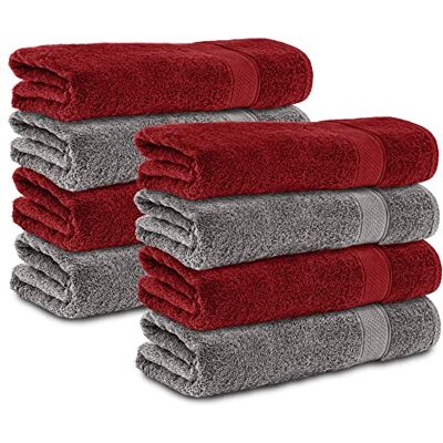 Komfortec 8er Handtücher 50x100 cm Set aus 100% Baumwolle, Frottee, Weich, Anthrazit Grau/Aurorarot Komfortec 8er Handtücher 50x100 cm Set aus 100% Baumwolle, Frottee, Weich, Anthrazit Grau/Aurorarot