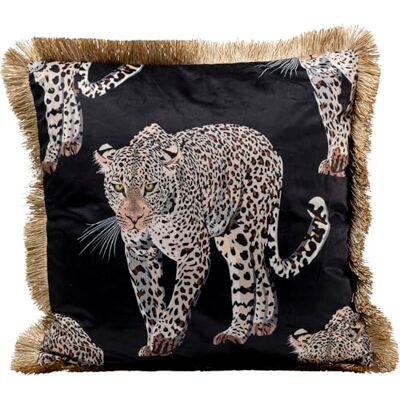 Kare Design Kissen Leopard, Schwarz, mit Fransen, Samtoptik, Zierkissen mit Füllung, Dekokissen mit Reißverschluss, Sofakissen, 45x45cm (L/B) Kare Design Kissen Leopard, Schwarz, mit Fransen, Samtoptik, Zierkissen mit Füllung, Dekokissen mit Reißverschluss, Sofakissen, 45x45cm (L/B)