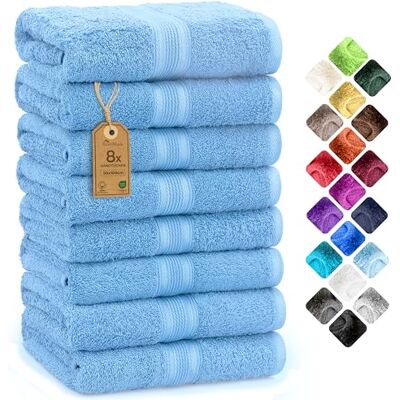 NatureMark 8 Handtücher Set 100% Baumwolle Saugfähige und langlebige Handtücher, Größe 50×100 cm, Hellblau NatureMark 8 Handtücher Set 100% Baumwolle Saugfähige und langlebige Handtücher, Größe 50×100 cm, Hellblau