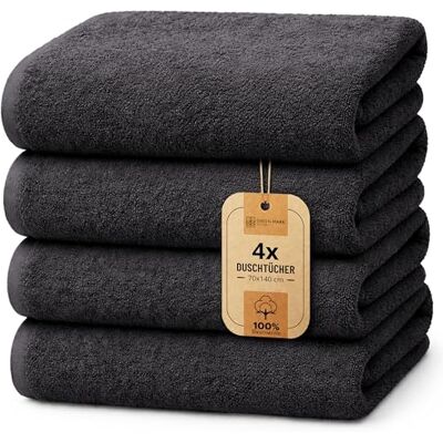 NatureMark 4er Duschtuch-Set – weiche und saugfähige Duschtücher aus 100% Baumwolle, geeignet für den täglichen Gebrauch – Schwarz, 70x140cm NatureMark 4er Duschtuch-Set – weiche und saugfähige Duschtücher aus 100% Baumwolle, geeignet für den täglichen Gebrauch – Schwarz, 70x140cm